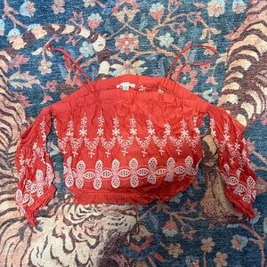 American Eagle Outfitters Red Embroidered Blouse